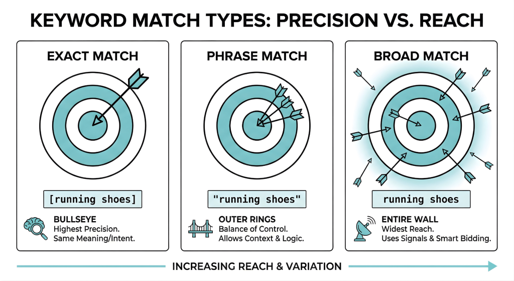 The image explains the keyword match types.