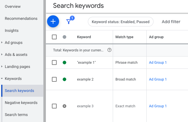 Broad match hot sale keyword tool