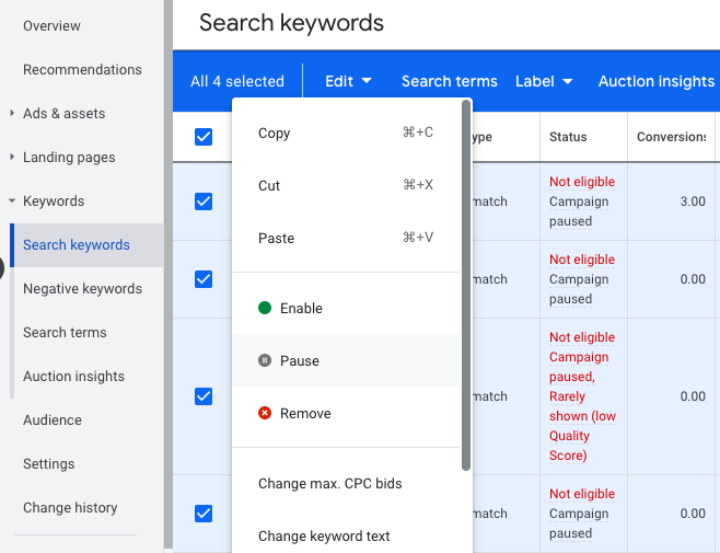 duplicating keywords