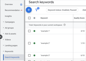 quality score - search keywords