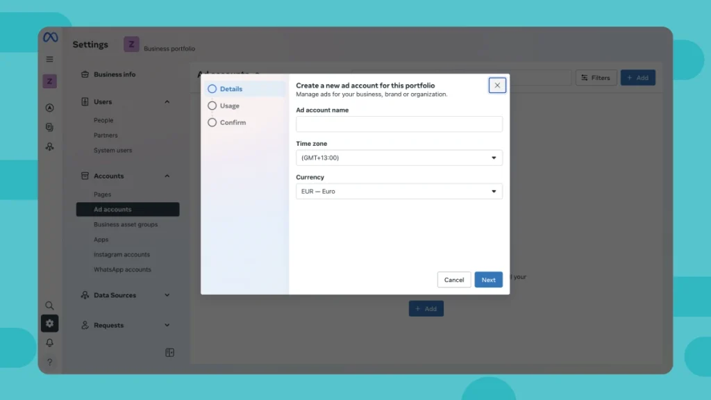 how to create an ad account on facebook step 6